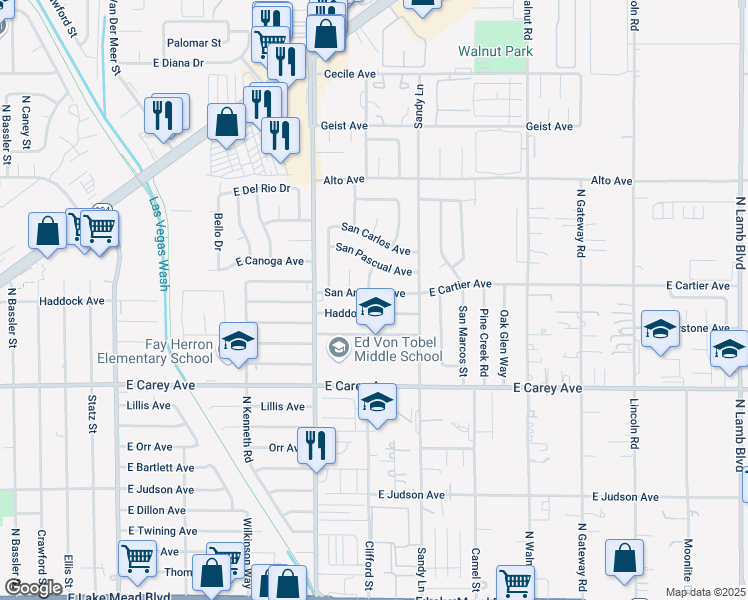 map of restaurants, bars, coffee shops, grocery stores, and more near 3817 Haddock Avenue in Las Vegas