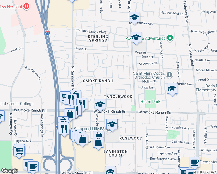 map of restaurants, bars, coffee shops, grocery stores, and more near 2508 Cherrywood Street in Las Vegas