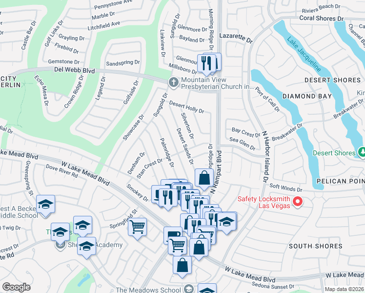 map of restaurants, bars, coffee shops, grocery stores, and more near 2461 Desert Glen Drive in Las Vegas