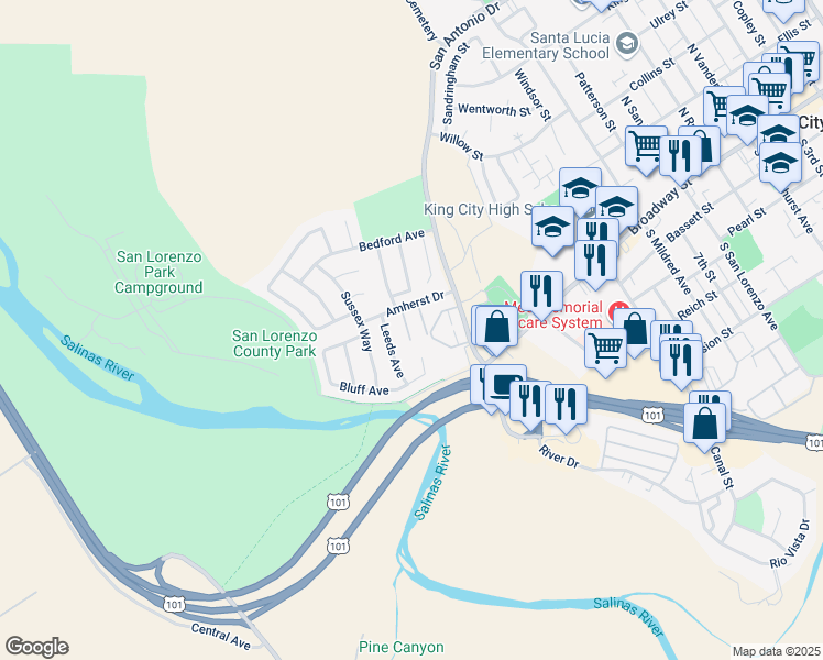 map of restaurants, bars, coffee shops, grocery stores, and more near 138 Leeds Avenue in King City