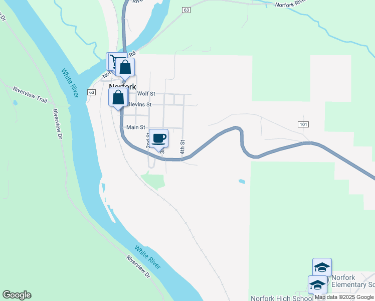 map of restaurants, bars, coffee shops, grocery stores, and more near 14198 Highway 5 in Norfork