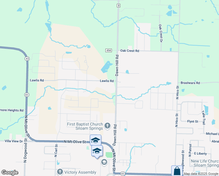 map of restaurants, bars, coffee shops, grocery stores, and more near 22873 Lawlis Road in Siloam Springs
