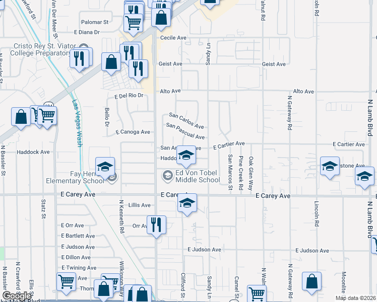 map of restaurants, bars, coffee shops, grocery stores, and more near 3831 Haddock Avenue in Las Vegas