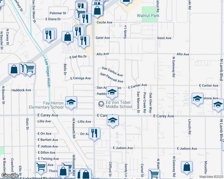 map of restaurants, bars, coffee shops, grocery stores, and more near 3817 Haddock Avenue in Las Vegas