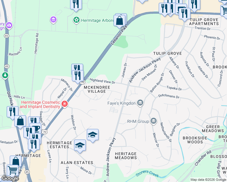 map of restaurants, bars, coffee shops, grocery stores, and more near 27 Asbury Court in Nashville