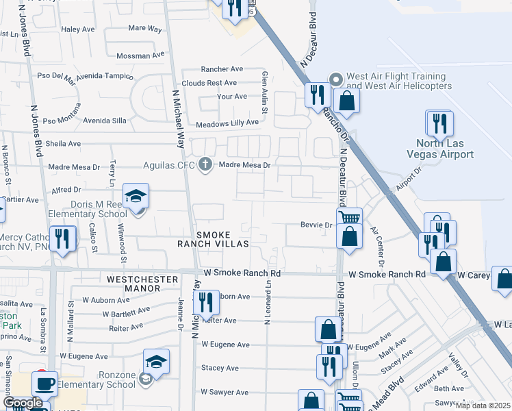 map of restaurants, bars, coffee shops, grocery stores, and more near 2590 Apricot Lane in Las Vegas