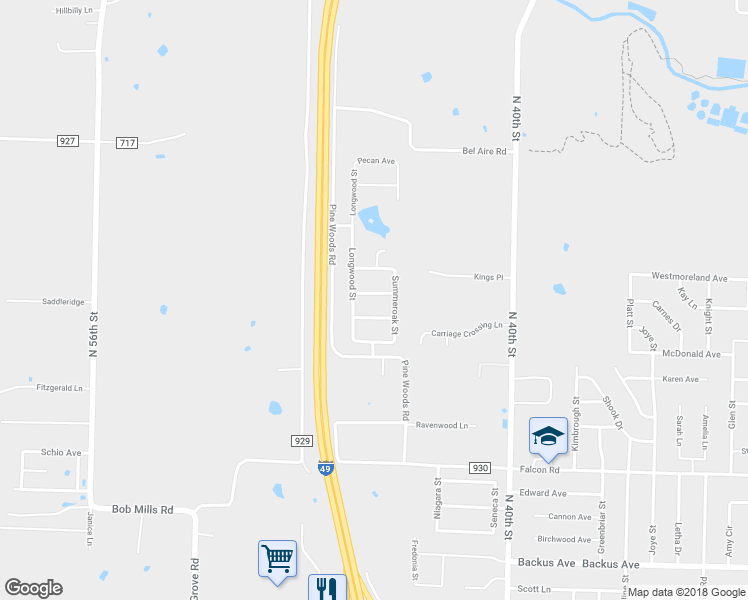 map of restaurants, bars, coffee shops, grocery stores, and more near 4535 Olive Tree Avenue in Springdale