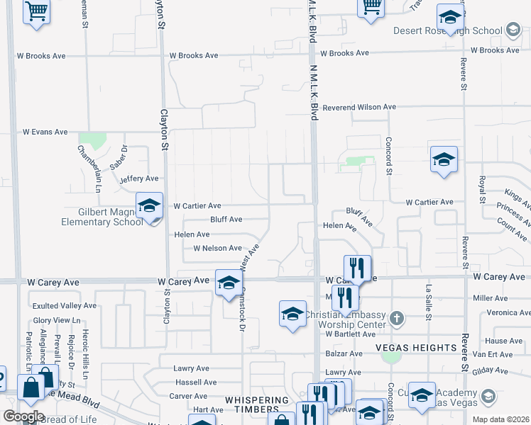 map of restaurants, bars, coffee shops, grocery stores, and more near 2604 West Avenue in North Las Vegas