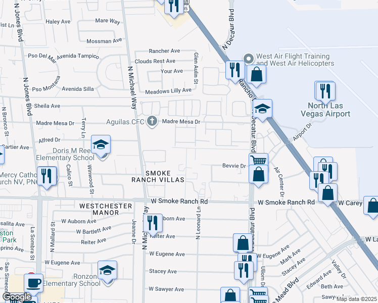 map of restaurants, bars, coffee shops, grocery stores, and more near 2590 Apricot Lane in Las Vegas
