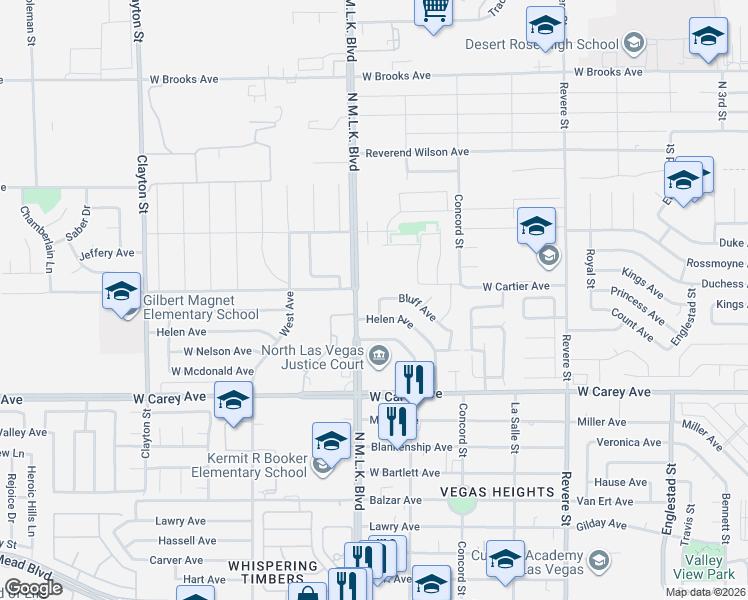 map of restaurants, bars, coffee shops, grocery stores, and more near 2612 North Martin Luther King Boulevard in North Las Vegas