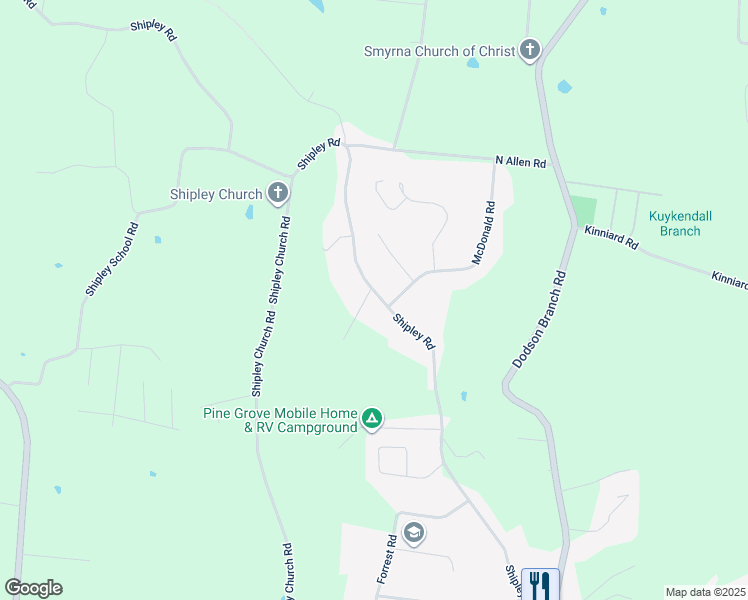 map of restaurants, bars, coffee shops, grocery stores, and more near 1839 Shipley Road in Cookeville