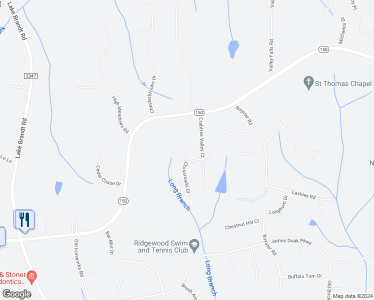 map of restaurants, bars, coffee shops, grocery stores, and more near 7708 Devonmille Court in Greensboro