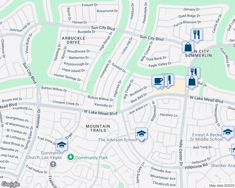 map of restaurants, bars, coffee shops, grocery stores, and more near 2540 Highvale Drive in Las Vegas