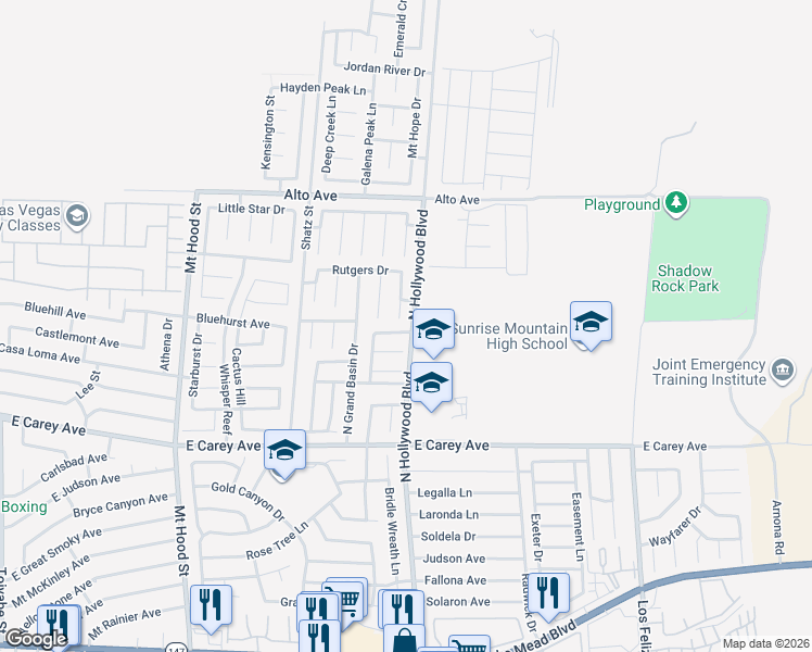 map of restaurants, bars, coffee shops, grocery stores, and more near 6696 Merced Lake Drive in Las Vegas