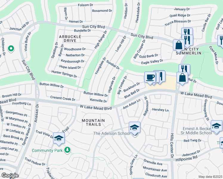 map of restaurants, bars, coffee shops, grocery stores, and more near 2540 Highvale Drive in Las Vegas