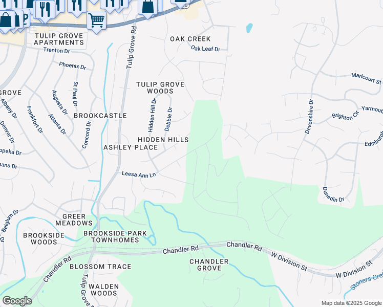 map of restaurants, bars, coffee shops, grocery stores, and more near 4941 Shadowlawn Drive in Nashville