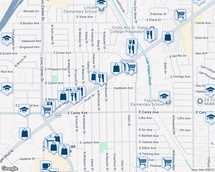 map of restaurants, bars, coffee shops, grocery stores, and more near 2724 Haddock Avenue in North Las Vegas