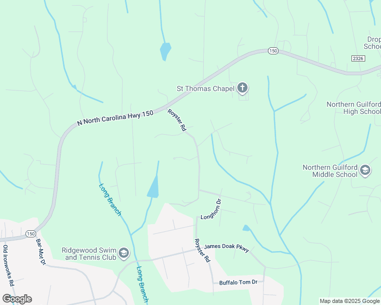 map of restaurants, bars, coffee shops, grocery stores, and more near 7619 Royster Road in Greensboro