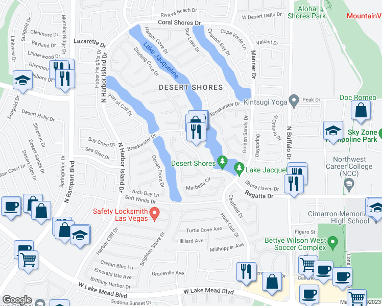 map of restaurants, bars, coffee shops, grocery stores, and more near 2508 Monarch B in Las Vegas