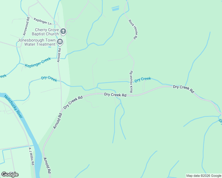map of restaurants, bars, coffee shops, grocery stores, and more near 208 Dry Creek Road in Jonesborough