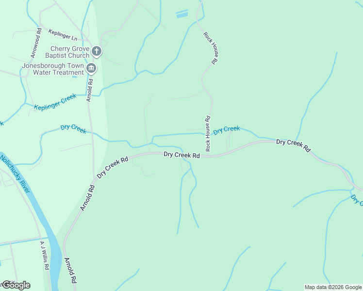 map of restaurants, bars, coffee shops, grocery stores, and more near 208 Dry Creek Rd in Jonesborough