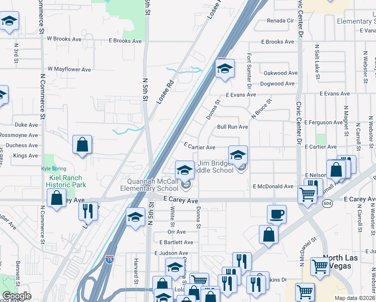 map of restaurants, bars, coffee shops, grocery stores, and more near 809 East Cartier Avenue in North Las Vegas