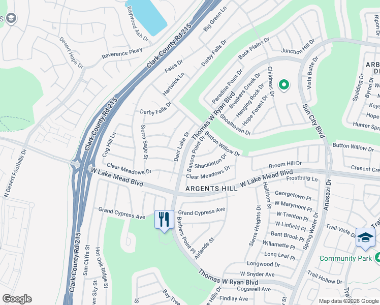 map of restaurants, bars, coffee shops, grocery stores, and more near 2525 Banora Point Drive in Las Vegas