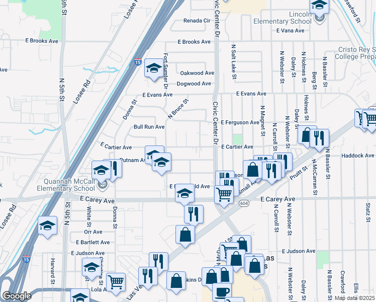 map of restaurants, bars, coffee shops, grocery stores, and more near 1417 East Cartier Avenue in North Las Vegas