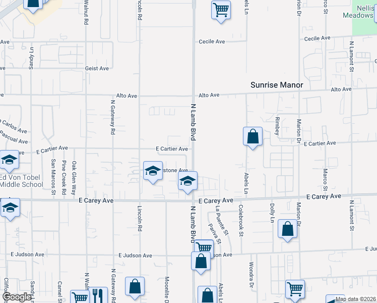 map of restaurants, bars, coffee shops, grocery stores, and more near in Sunrise Manor