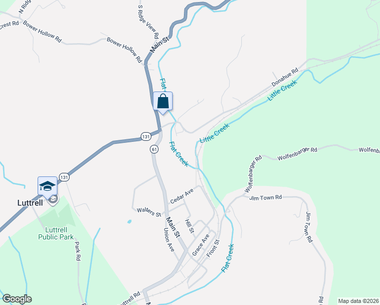 map of restaurants, bars, coffee shops, grocery stores, and more near 115 Strevel Lane in Luttrell