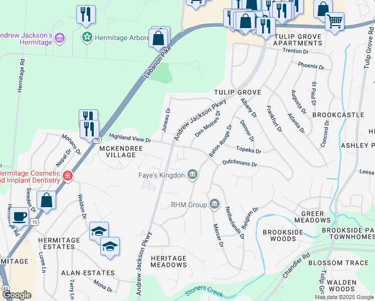 map of restaurants, bars, coffee shops, grocery stores, and more near 201 Rachels Court in Nashville