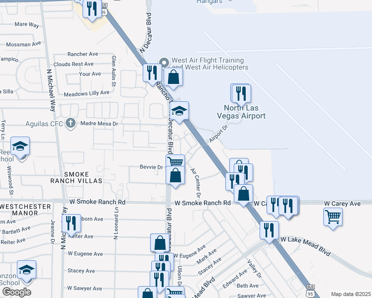 map of restaurants, bars, coffee shops, grocery stores, and more near 2600-2680 N Decatur Blvd in Las Vegas