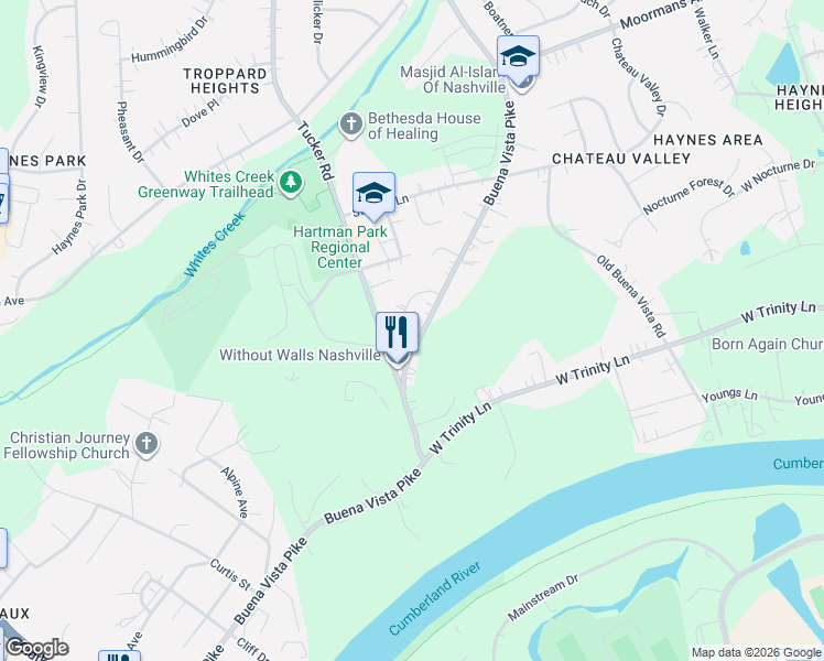 map of restaurants, bars, coffee shops, grocery stores, and more near 2633 Taigans Court in Nashville