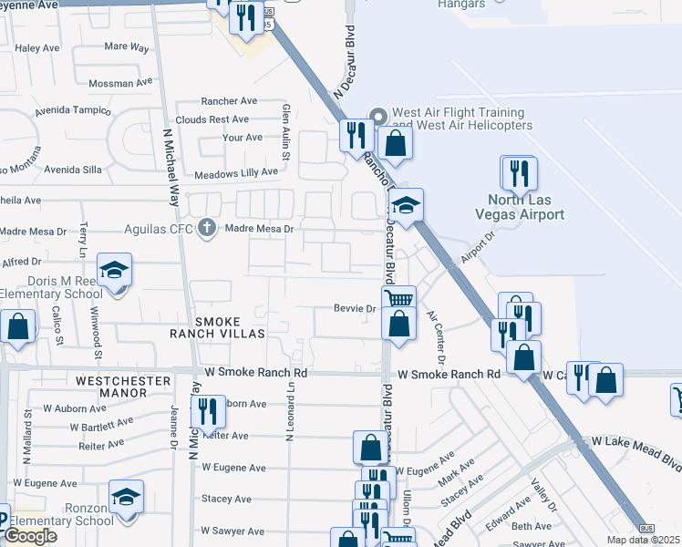 map of restaurants, bars, coffee shops, grocery stores, and more near 18 Roberta Drive in Las Vegas