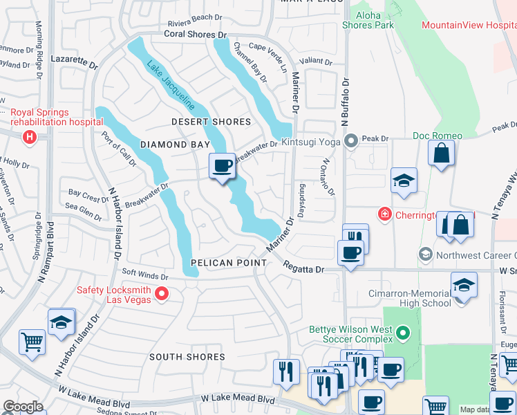 map of restaurants, bars, coffee shops, grocery stores, and more near 7900 Abalone Cove Drive in Las Vegas