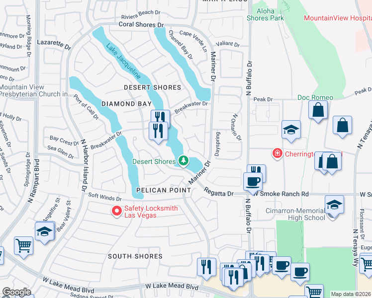map of restaurants, bars, coffee shops, grocery stores, and more near 2549 Seascape Drive in Las Vegas