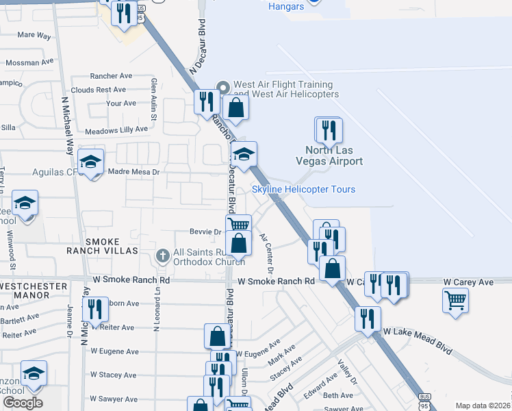 map of restaurants, bars, coffee shops, grocery stores, and more near 2600-2680 N Decatur Blvd in Las Vegas