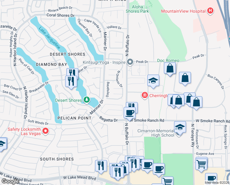 map of restaurants, bars, coffee shops, grocery stores, and more near 2532 Dayspring in Las Vegas