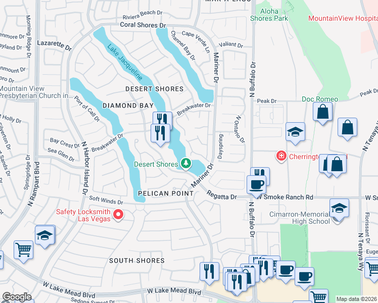 map of restaurants, bars, coffee shops, grocery stores, and more near 2549 Seascape Drive in Las Vegas