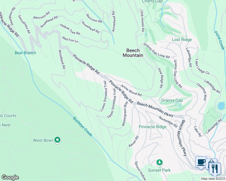 map of restaurants, bars, coffee shops, grocery stores, and more near 102 Upper Snowbird Trail in Beech Mountain