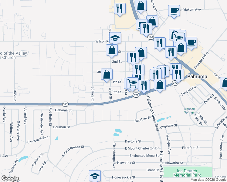 map of restaurants, bars, coffee shops, grocery stores, and more near 830 West Street in Pahrump
