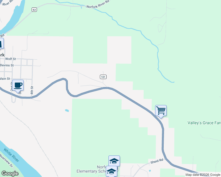 map of restaurants, bars, coffee shops, grocery stores, and more near Highway 5 in Norfork