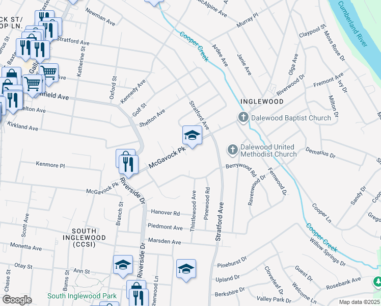 map of restaurants, bars, coffee shops, grocery stores, and more near 1460 McGavock Pike in Nashville