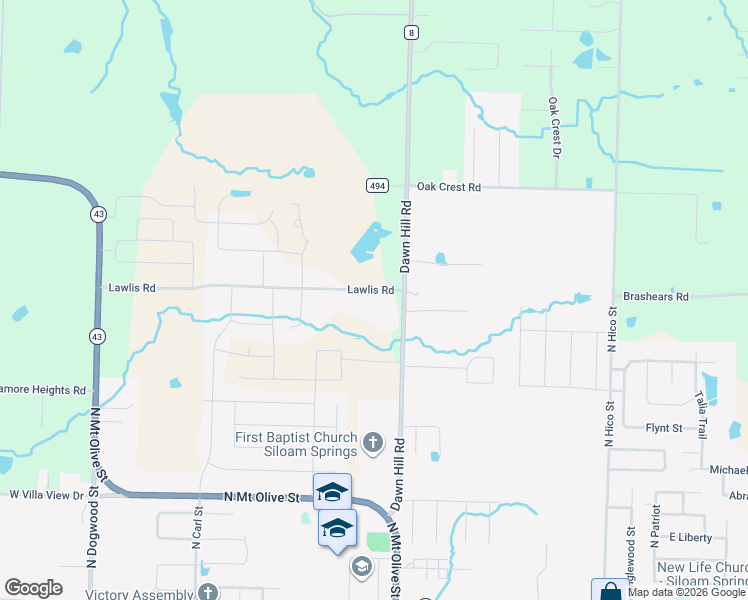 map of restaurants, bars, coffee shops, grocery stores, and more near 22873 Lawlis Road in Siloam Springs