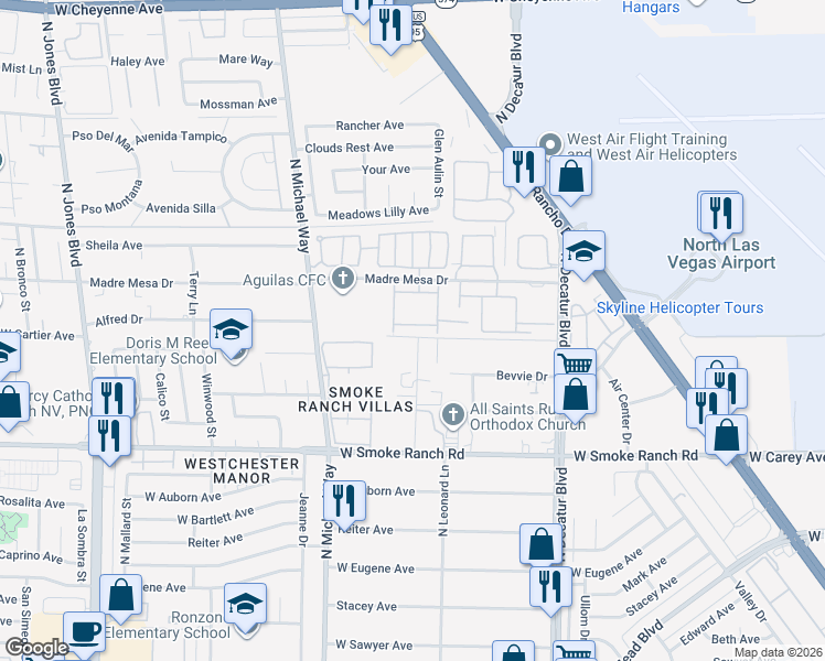map of restaurants, bars, coffee shops, grocery stores, and more near 2612 La Mata Street in Las Vegas