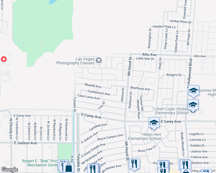 map of restaurants, bars, coffee shops, grocery stores, and more near 6186 Bluehurst Avenue in Las Vegas