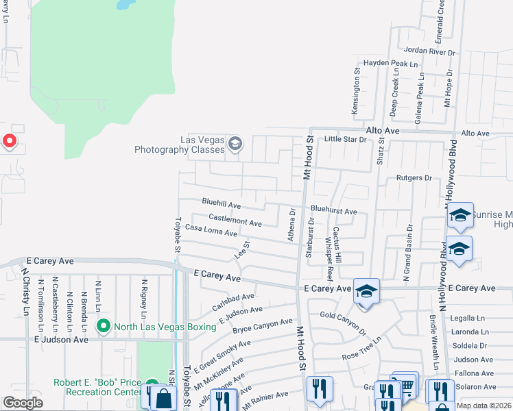 map of restaurants, bars, coffee shops, grocery stores, and more near 6148 Bluehill Avenue in Las Vegas