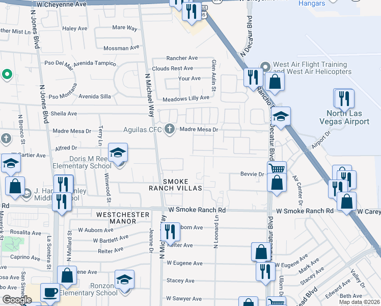 map of restaurants, bars, coffee shops, grocery stores, and more near 2601 La Mata Street in Las Vegas