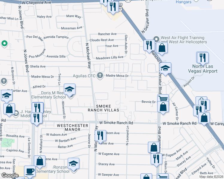map of restaurants, bars, coffee shops, grocery stores, and more near 2601 La Mata Street in Las Vegas