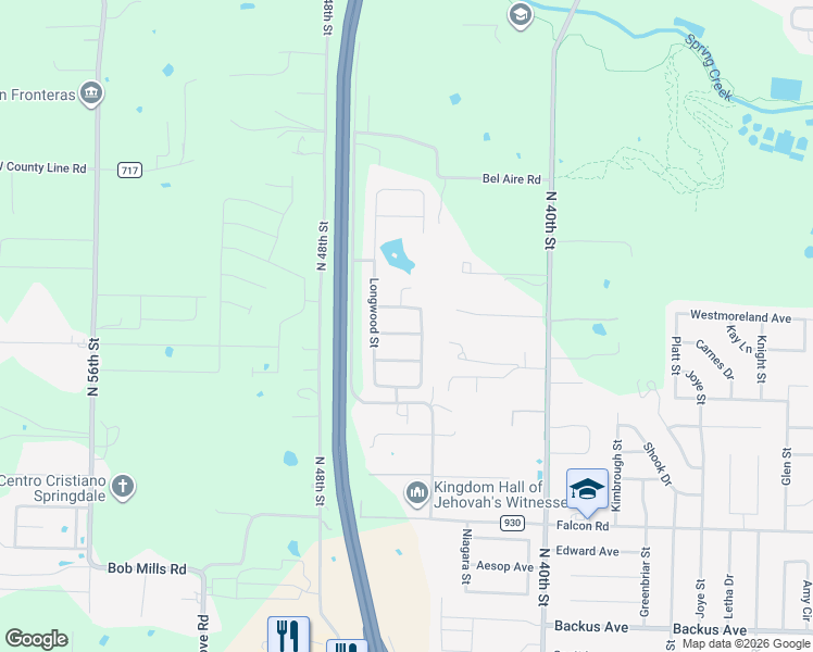 map of restaurants, bars, coffee shops, grocery stores, and more near 4485 Cherrywood Avenue in Springdale
